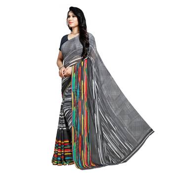Black printed georgette saree with blouse 2