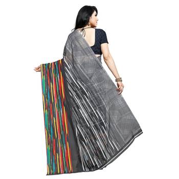 Black printed georgette saree with blouse 3