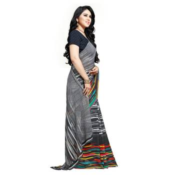 Black printed georgette saree with blouse 4