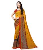 Yellow printed georgette saree with blouse