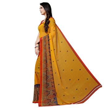Yellow printed georgette saree with blouse 2