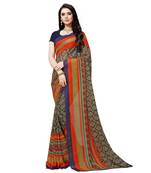 Blue printed georgette saree with blouse