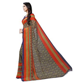 Blue printed georgette saree with blouse 2