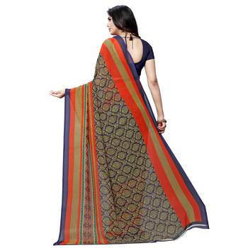 Blue printed georgette saree with blouse 3
