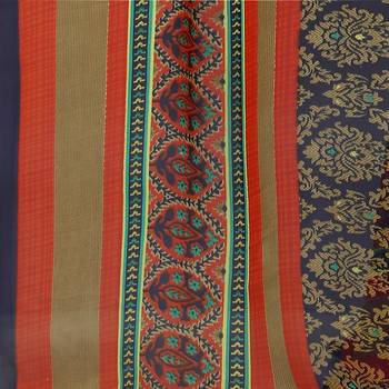 Blue printed georgette saree with blouse 6