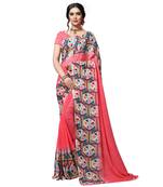 Pink printed georgette saree with blouse