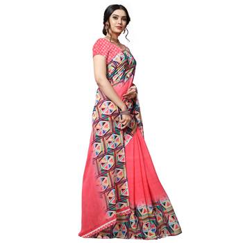 Pink printed georgette saree with blouse 4