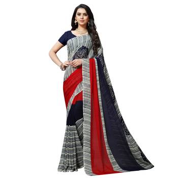 Blue printed georgette saree with blouse 1