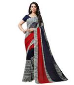 Blue printed georgette saree with blouse
