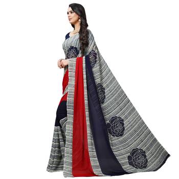 Blue printed georgette saree with blouse 2