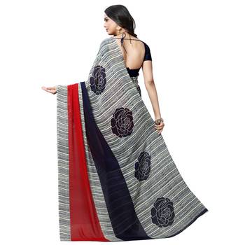 Blue printed georgette saree with blouse 3