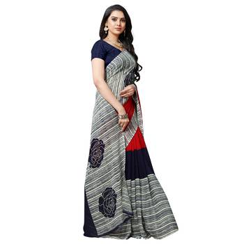 Blue printed georgette saree with blouse 4