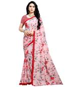 Pink printed georgette saree with blouse