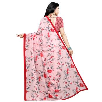 Pink printed georgette saree with blouse 3