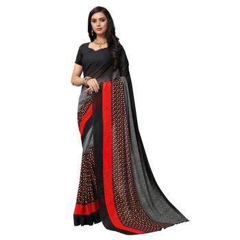 Black printed georgette saree with blouse 1