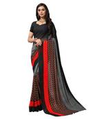Black printed georgette saree with blouse