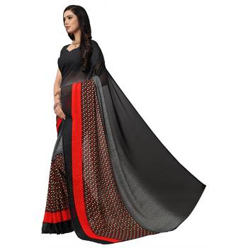 Black printed georgette saree with blouse 2
