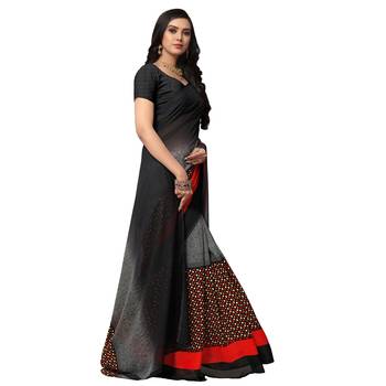 Black printed georgette saree with blouse 3