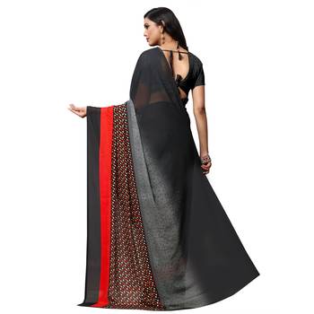 Black printed georgette saree with blouse 4