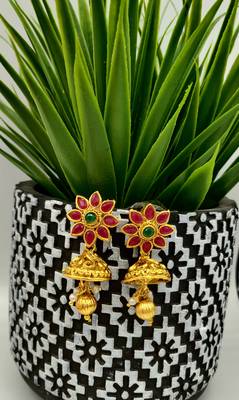 Gold Plated & Red And Green Stone Studed South Indian Traditional Necklace Jewellery Set Combo For Women 5