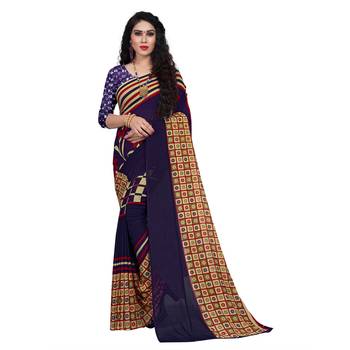 Purple printed georgette saree with blouse 1