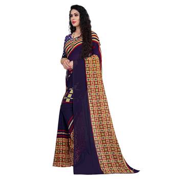 Purple printed georgette saree with blouse 2