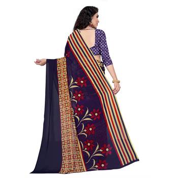 Purple printed georgette saree with blouse 3