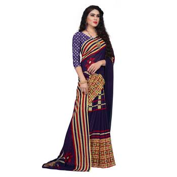 Purple printed georgette saree with blouse 4