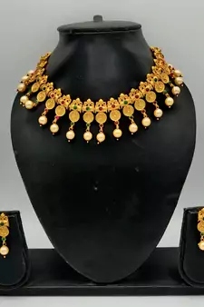 Women Gold-Plated Pink & Green Stone Studded Handcrafted Temple Jewellery Set