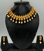 Women Gold-Plated Pink & Green Stone Studded Handcrafted Temple Jewellery Set