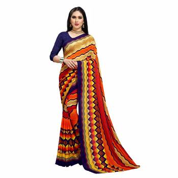 Orange printed georgette saree with blouse 1