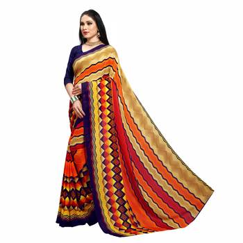 Orange printed georgette saree with blouse 2