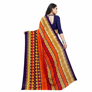 Orange printed georgette saree with blouse 3