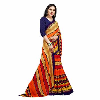 Orange printed georgette saree with blouse 4