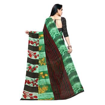 Green printed georgette saree with blouse 3