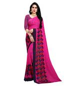 Pink printed georgette saree with blouse