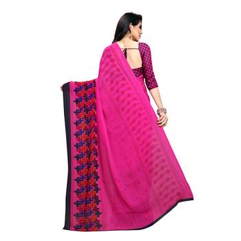 Pink printed georgette saree with blouse 3