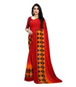 Red printed georgette saree with blouse