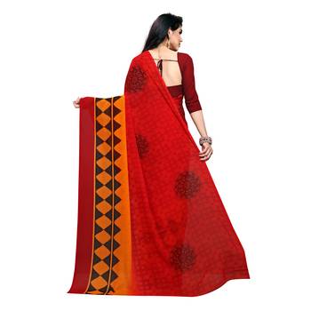 Red printed georgette saree with blouse 3