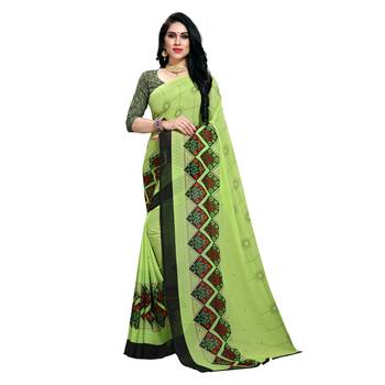 Green printed georgette saree with blouse 1