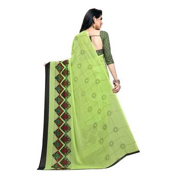 Green printed georgette saree with blouse 3