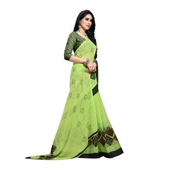 Green printed georgette saree with blouse 4