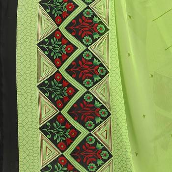 Green printed georgette saree with blouse 6