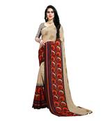 Cream printed georgette saree with blouse