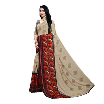 Cream printed georgette saree with blouse 2