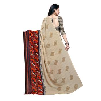 Cream printed georgette saree with blouse 3