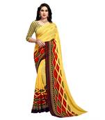 Yellow printed georgette saree with blouse