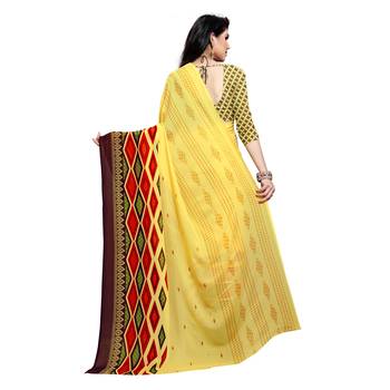 Yellow printed georgette saree with blouse 3