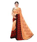 Orange printed georgette saree with blouse