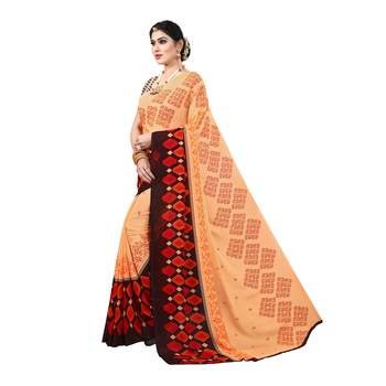 Orange printed georgette saree with blouse 2